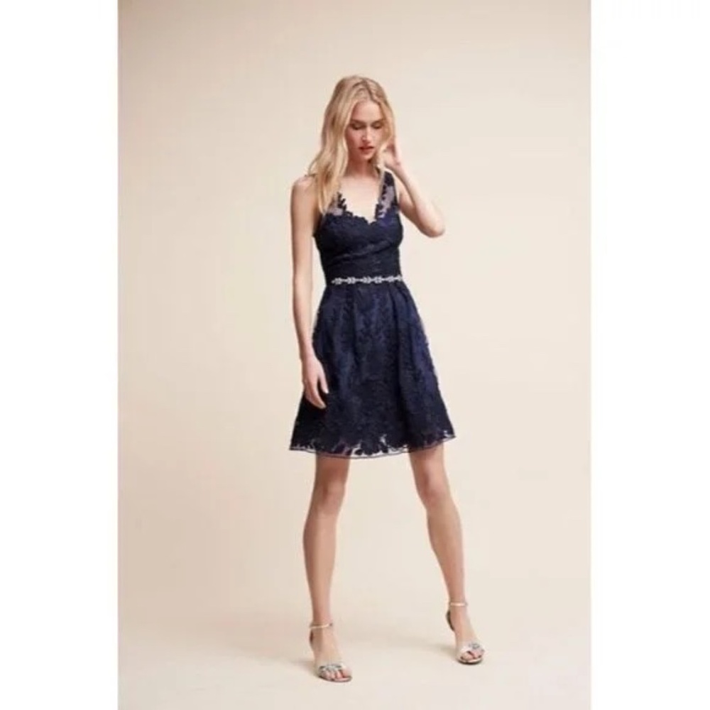 NEW BHLDN Navy Blue Dress Yoana Baraschi Silk Organza Ersalina Short Size 14